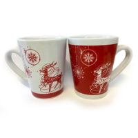 2 mugs atmosphères de Noël rouge et blanc en porcelaine