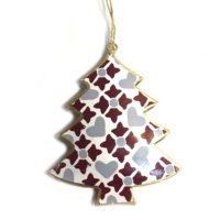 Arbre en métal pour décoration d'arbre de Noël avec motifs rouge, gris et or