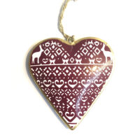 Coeur de décoration d'arbre de Noël en métal avec poya rouge, blanc et or