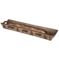 Panière forme rectangulaire en bois brûlé sculptée à main motif poya