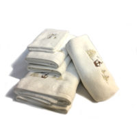 Set linge éponge de bain télécabine blanc avec gant de toilette, serviettes, tapis et linge de bain de douche 