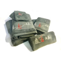 Set linge éponge de bain trace de ski gris avec gant de toilette, serviettes, tapis et grand linge de bain de douche