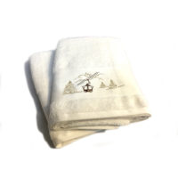 Set linge éponge de bain télécabine blanc avec gant de toilette, serviettes, tapis et linge de bain de douche  – Image 4