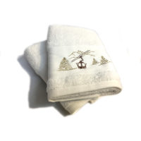 Set linge éponge de bain télécabine blanc avec gant de toilette, serviettes, tapis et linge de bain de douche  – Image 6