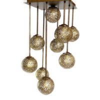 Lampe design à suspension plafonnier 9 boule couleur or et brun/rouille – Image 2