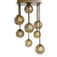 Lampe design à suspension plafonnier 9 boule couleur or et brun/rouille