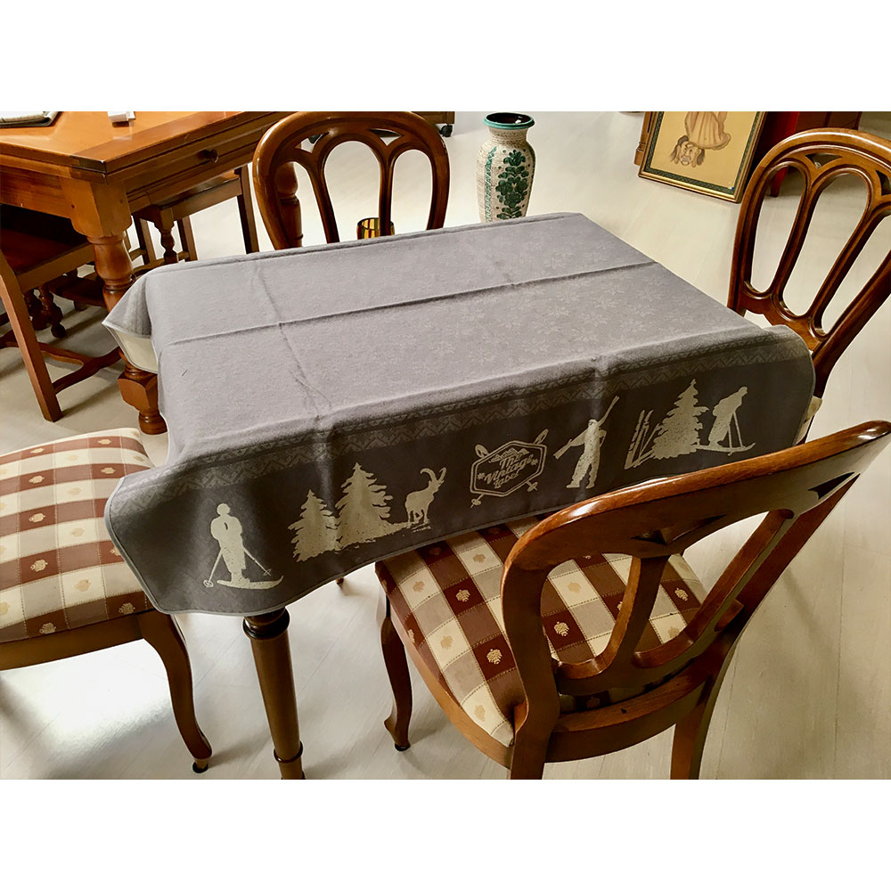 Petite nappe tapis de table en jacquard 100x100 cm - Ski vintage