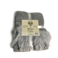 Set 2 coussins + housses de coussins et 1 plaid 130 cm x 150 cm cocooning coloris gris – Image 2