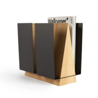 Porte magazine minimaliste et design en chêne et métal noir mat