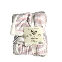 Plaid cocooning effet cachemire avec sherpa interne - rose, blanc et gris 75 cm x 100 cm