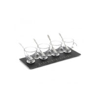 Service à café complet avec ardoise, cuillères en inox et 4 tasses à espresso en verres – Image 3