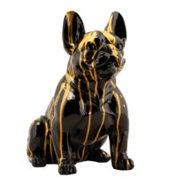Sculpture de déco chien buldog assis or et noir – Image 3