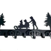 Patère porte manteaux murale 7 crochets avec enfants et luge – Image 3